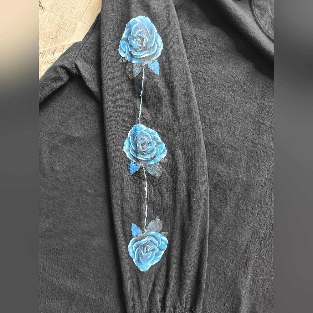 Huf Black Long Sleeve Shirt with Blue Rose Design - Picture 8 of 10